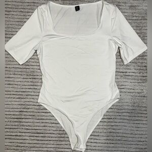 SHEIN White Square Neck Bodysuit Short Sleeve Size 0XL